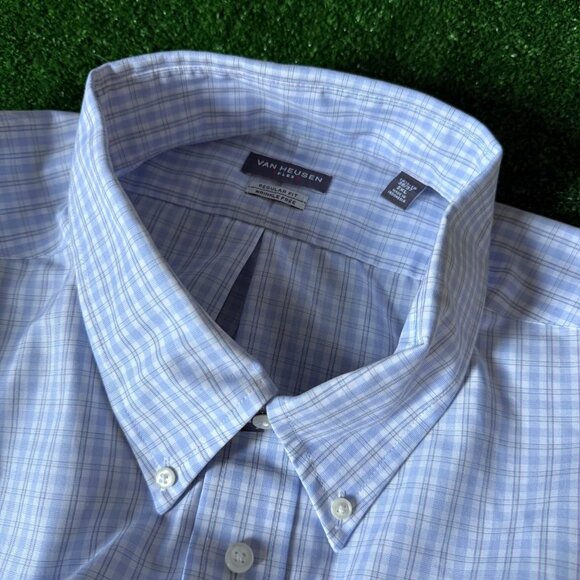 Van Heusen Flex Long Sleeve Button Down Plaid Blue Wrinkle Free Shirt Size 2XL - Picture 7 of 12